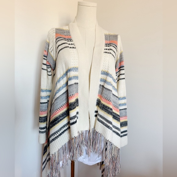 Full tilt southwest striped open sweater knit tribal boho fringe size M - Picture 1 of 7